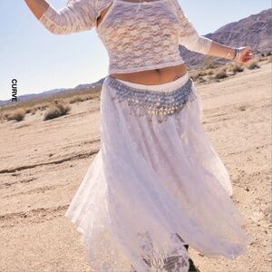 LACE MID RISE ASYMMETRICAL TULLE MIDI SKIRT CURVE & PLUS